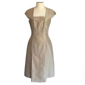 AKRIS Tan Beige Square Neck Silk structured professional flared dress size 4